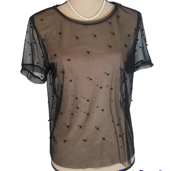 Zara Tops - Zara Sheer Short Sleeves Top, black pearls. L